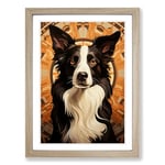 Border Collie Art Deco No.3 Framed Wall Art Print, Ready to Hang Picture for Living Room Bedroom Home Office, Oak A2 (48 x 66 cm)