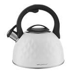 FLORINA Bouilloire (2,5 l) | Bouilloire en acier inoxydable DIAMANTE | Bouilloire à sifflet avec poignée en silicone | Bouilloire pour cuisinière à induction, à gaz et électrique | Couleur : Blanc