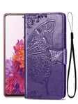 stilluxy s20 FE wallet case flip 4g 5g compatible with samsung galaxy s20 fe phone cover butterfly floral for women and girl s 20 s20 f e case 6.5 inch (dark purple)