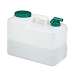relaxdays Bidon d’Eau avec Robinet, 15 litres, Plastique sans BPA, Couvercle, poignée, réservoir, Blanc/Vert