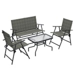 Rootz Trädgårdsmöbler Set - 2-sits - 2 hopfällbara stolar - Bord - Sits och ryggstöd i mesh som andas - Metallram - Grå + Brun - 108cm x 62cm x 85cm