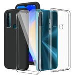LYZXMY Case for TCL 20 SE Transparent + Black Cover + [2 Pieces] Tempered Film Glass Screen Protector - Silicone Soft TPU Cover Shell for TCL 20 SE (6.82")