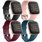 Ouwegaga Pack 4 Silicone Sport Replacement Strap Compatible with Fitbit Versa Strap/Fitbit Versa Lite Strap/Fitbit Versa 2 Strap, Women Men Large Black/Pink/Red/SlateBlue
