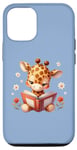 Coque pour iPhone 14 Pro Girafe bleue lisant un livre sur le thème de la forêt enchantée