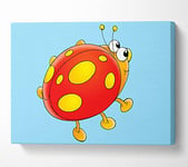Cartoon Ladybug Baby Blue Canvas Print Wall Art - Small 14 x 20 Inches