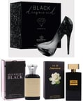 Women's Perfume Black Diamond, Midnight Black, Jasmine EDP for her 3 Pack 100ml