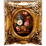 Steve Art Gallery Blommor, Oljemålning Med Ram Yttermåtten: 37x32x6 Cm