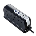 Masterplug SRGDSU62PB-MP Six Socket Switched Inline Power Surge Protected Extension Lead with Two USB Charging Ports, 2 Metres, Gloss Black, 6.2 cm*8.7 cm*20.6 cm