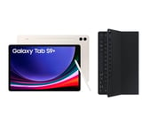 Samsung Galaxy Tab S9+ 12.4" Tablet (512 GB, Beige) & Galaxy Tab S9+ Slim Book Cover Keyboard Case Bundle, Cream,Gold,White