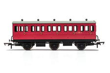 Hornby R40124A BR Crimson 3rd Class 5 Door 6 Wheel Electric Step Boards E31085-With Lights Coach, Red