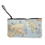Unisex Wallet,Coin Bags,Atlas World Map Blue Travel Canvas Coin Purse Bag Portable Purse Pouch Bag with Zipper for Lipstick Coins Cash Credit Card Headset USB Charger Keys