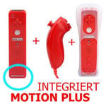 Manette Wii Motion plus + Nunchuck + housse compatible compatible avec Nintendo WII WII mini WII U rouge
