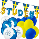 Sassier Student Dekorationer Studentfest Paket Ballonger, Girlanger, Examensdekorationer - Komplett Set För Studentmottagning