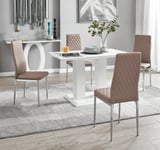 Imperia 4 Seater Modern White High Gloss Rectangular Dining Table And 4 Milan Faux Leather Chairs