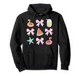 Pink And Orange Flamingo Floatie Bow Summer Beach Vibes Pullover Hoodie