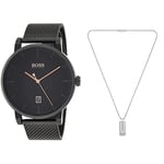 BOSS Watches and Jewelry Analog Quartz Watch and Stainless Steel Necklace for Men