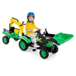 3 in1 Kids Ride On Excavator Pedal car Bulldozer Tractor with 6 Wheels & Trailer