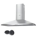 COMFEE' 90 cm Chimney Cooker Hood Class A+ Extractor Hood with LED and Recirculating & Ducting System Wall Mounted Range Hood 900 mm Extractor Fan kitchen with Carbon Filters