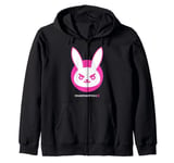 Overwatch 2 D.Va White & Pink Rabbit Center Icon Logo Zip Hoodie