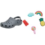 Crocs Unisex's Classic Clog, Slate Grey, 10 UK Jibbitz Shoe Charm 5-Pack | Personalize with Jibbitz Happy Candy One-Size
