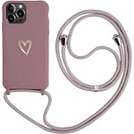 Coque avec Cordon compatible avec iPhone 15 Pro Max, MoEvn Coque de Cellulaire Corde Liquide Silicone Étui en Motif Coeur d'amour avec Réglable Collier Lanyard Housse pour iPhone 15 Pro Max 6.7", Pink