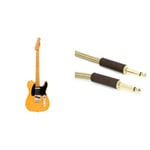 Squier by Fender Classic Vibe 50s Telecaster, Electric Guitar, Maple Fingerboard, Butterscotch Blonde & Deluxe Series Instrument Guitar Cable, 10 ft, Straight/Straight, Tweed, 3m