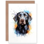 Black Labrador Retriever Lovers Gift Watercolour Pet Portrait Painting Artwork Sealed Greeting Card Plus Envelope Blank inside