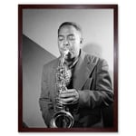 Vintage Black and White Photograph Portrait Saxophone Jazz Player Music Legend Bird Charlie Parker Art Print Framed Poster Wall Decor 12x16 inch