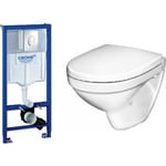 Komplet pakke med Gustavsberg Nautic væghængt toilet, GROHE cisterne, trykknap og softclose sæde