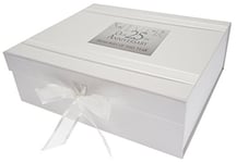 White Cotton Cards 25th Silver Anniversary Memories of This Year, Large Keepsake Box, Glitter & Words, Wood, 27.2x32x11 cm