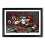 Big Box Art Still Life with Flowers and Shells Vol.2 by Balthasar Van Der AST Framed Wall Art Picture Print Ready to Hang, Black A2 (62 x 45 cm)
