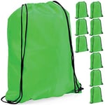 eBuyGB Unisex Backpack, Rucksack, Bag, Kit, Pack of 10 Plain Polyester Drawstring Backpack Gym Rucksack School Sport Bag PE Kit Book Bag, Lime Green, 34 x 42 cm UK