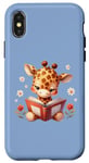 Coque pour iPhone X/XS Girafe bleue lisant un livre sur le thème de la forêt enchantée