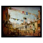Venice Canal Italy Clothesline Washing Line Laundry Retro Style Photograph Art Print Framed Poster Wall Decor 12x16 inch