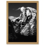 Artery8 Moonrise Behind Half Dome High Contrast Black White Photograph Yosemite National Park Full Moon and Mountain Forest Landscape Artwork Framed A3 Wall Art Print