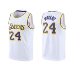WU NBA Los Angeles Lakers Kobe Bean Bryant # 24 White jersey Summer sleeveless basketball uniform Breathable quick-drying T-shirt,M