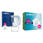 BRITA Carafe en verre bleue (2,5L) inclus 3 cartouches filtrantes BRITA MAXTRA PRO All-in-1 & Pack de 6 cartouches filtrantes MAXTRA PRO All-in-1 - Nouveau MAXTRA +, Plus