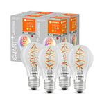 LEDVANCE Ampoule LED intelligente avec Wifi, E27, couleurs RVB modifiables, En forme de poire, filament coloré comme lumière d'ambiance, remplace les ampoules de 60W, paquet de 4