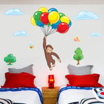 Beautiful Game Curious George Wall Sticker Balloons Wall Decal Set Art Kids Bedroom Mural Vinyl Monkey (90cm height x 60cm width)