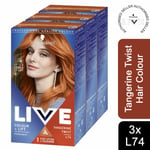 3x Schwarzkopf Live Color + Lift Permanent Colour Hair Dye, L74 Tangerine Twist