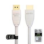 NÖRDIC CERTIFIED CABLES 5m Ultra High Speed HDMI2.1 8K 60Hz 4K 120Hz 144Hz 48Gbps Dynamic HDR eARC Game Mode VRR Dolby ATMOS gullbelagt PVC hvit