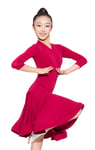 SCGGINTTANZ GD3137 kid latin ballroom dance professional V shaped collar design race/performance dress for girl ((Sbs) red, 130)