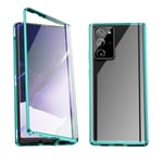 Case for Samsung Galaxy Note 20 Ultra/Note 20+ 5G 360°Metal bumper + Front and Back Transparent Tempered Glass One-piece Design Shockproof Magnetic Cover wih Camera Lens Protector,Green