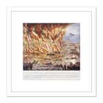 Read And Company The Great Fire Near London Bridge 8X8 Inch Square Wooden Framed Wall Art Print Picture with Mount