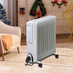 11 Fin 2500W Electric Oil Filled Radiator Portable Heater Thermostat Gloss White