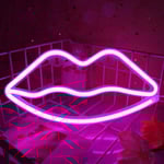 LED neonskylt, dekorativa neonvägglampor, bakgrundsdekorationsljus, batteri- och USB driven, rosa läppar