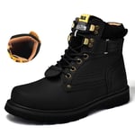 Men's Classic Boots, Womens Mens Winter Flat Ankle Boots Warm Fashion Combat Leather Shoes Casual Sneakers Work Walking Hiking Outdoor Trainer Urban,Black,36