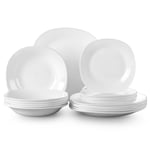 MALACASA, Series Esmer, 18-Piece Opal Glass Dinner Set White Tableware Sets with Dinner Plates / Soup Plates / Dessert Plates, Service for 6