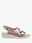Hotter Easy II Extra Wide Fit Low Wedge Leather Sandals, Rose Gold