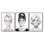 BRT 1 Piece/3 Pieces Audrey Hepburn Bubble Gum Wall Art Canvas Fashion Posters Brigitte Bardot & Marilyn Monroe Prints Painting Pictures Home Decor 40 x 50 cm frameless 3-piece set